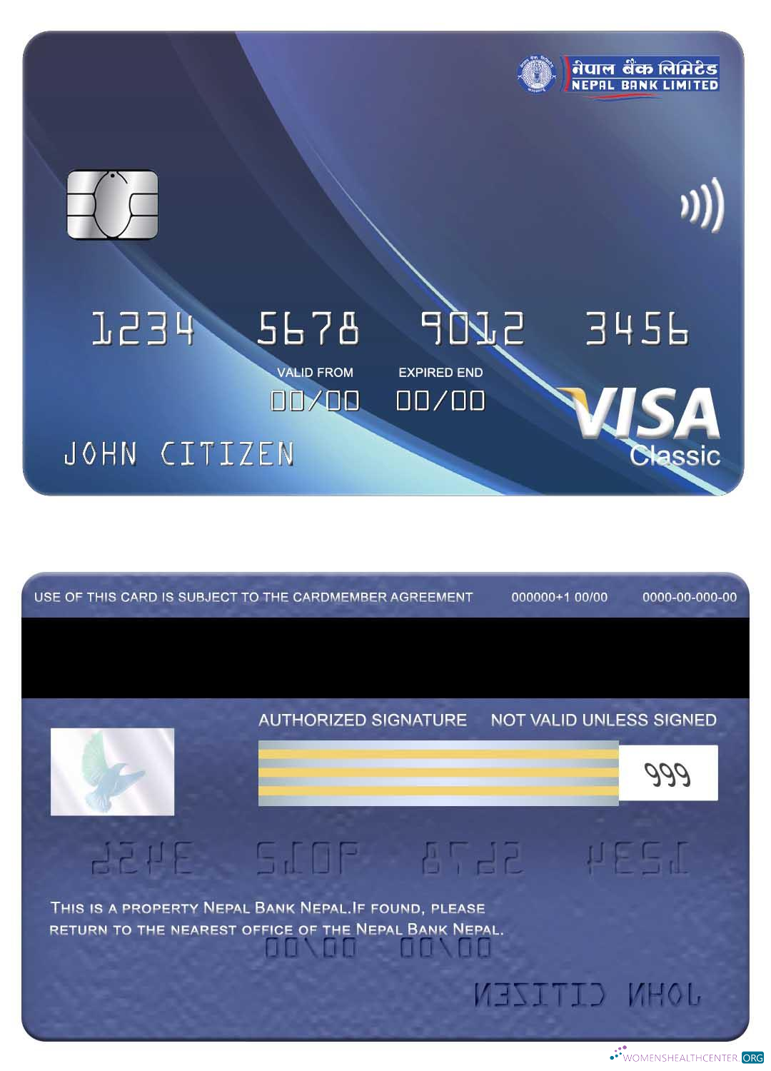 Download Nepal Bank Nepal visa classic card Photoshop template